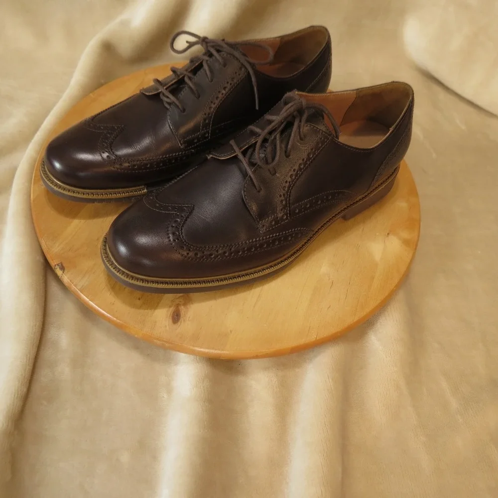 Cole Haan Wingtip Shoes Mens 10.5 Dark Brown Leather Grand.OS Brogue Oxfords